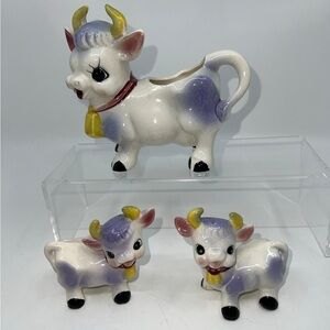Vintage Salt and Pepper Shakers Anthropomorphic Cows Elsie Yellow Horns Bundle
